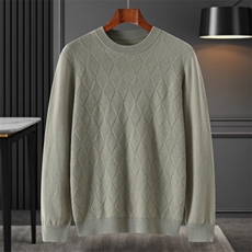 2025年秋季长袖套头圆领菱形格针织衫时尚百搭，男装针织衫/毛衣，贵皇羊绒四店