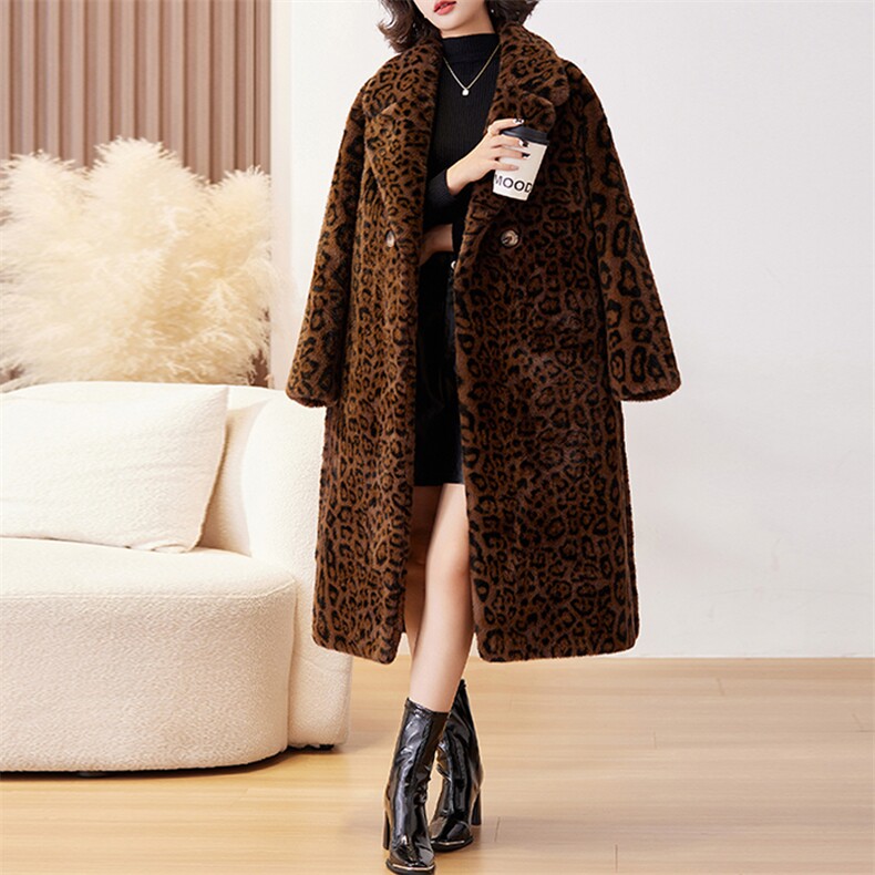 中长款风衣豹纹外套女秋季2024年新款韩版宽松显瘦小个子过膝大衣,女装皮草,江南女神