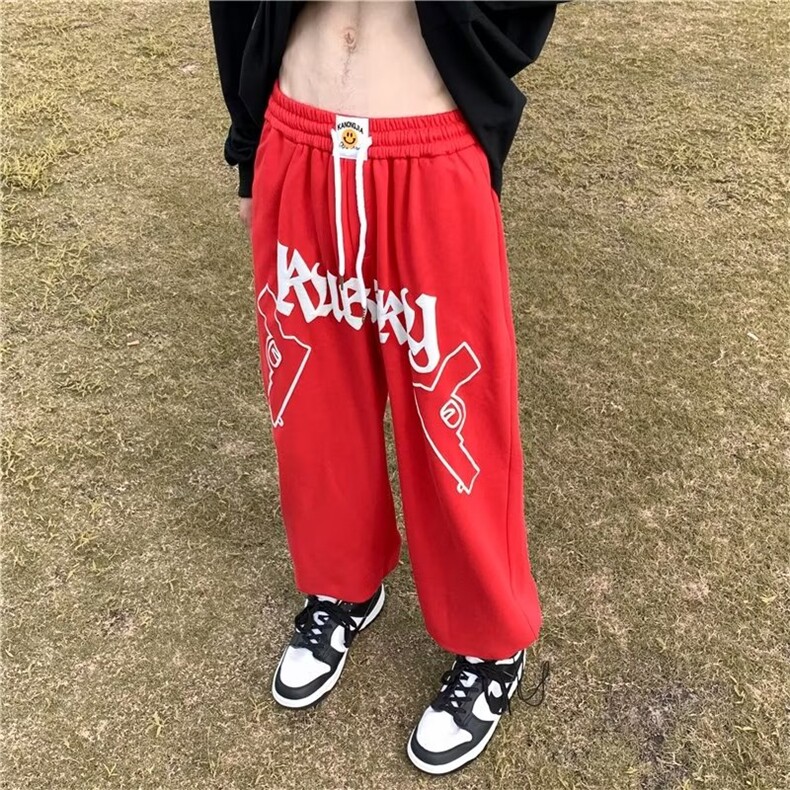男秋季新款港风休闲裤发泡字母束脚抽绳直筒裤B05P30,男装休闲裤,星座1116-2