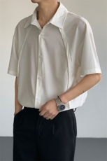 特批P28无差价夏季拼接凉感轻奢纯色短袖衬衫男宽松外套CD5477，男装衬衫，电商A001