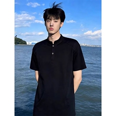美式华夫格亨利衫男松弛感插肩短袖半开扣圆领polo衫肌理感卫衣潮，男装T恤，星座506A