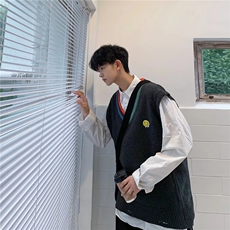 原宿秋季纯色马甲男百搭笑脸潮新款宽松型B28P25，男装背心/马甲，星座1116-2