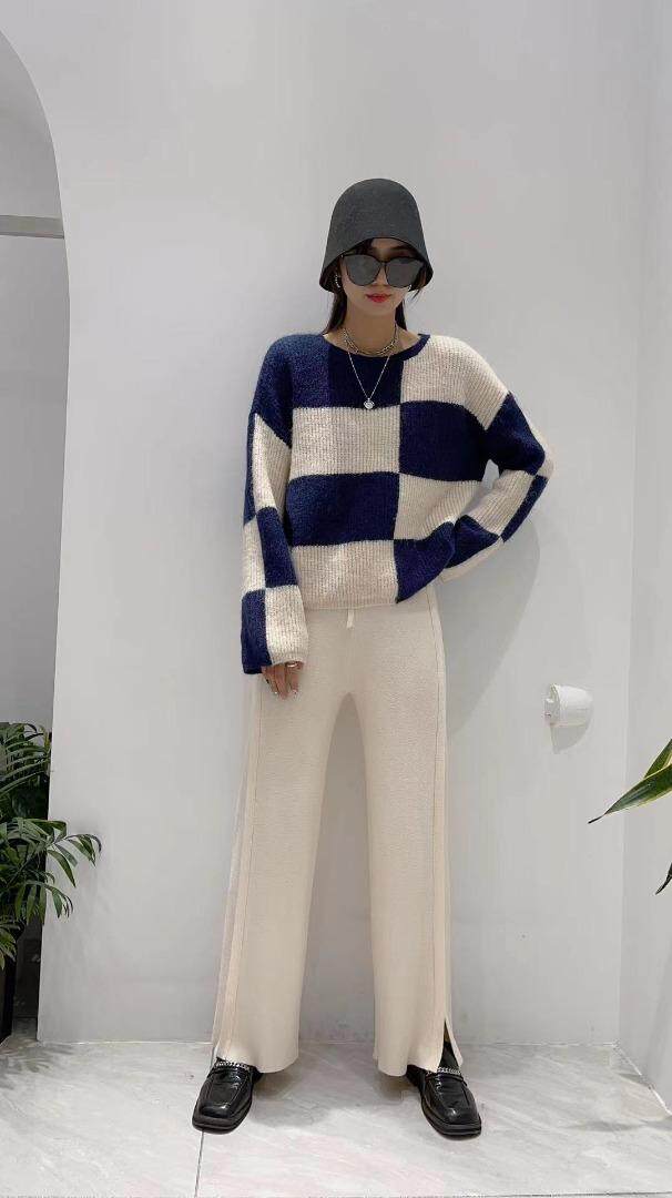 韩版拼接双色毛衣，女装针织衫/毛衣，SHANGCHUN·W 汪尚春