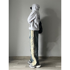 B221美式ins高街重工艺宽松做旧工装牛仔裤子LK23143-P80控108，男装牛仔裤，电商B221