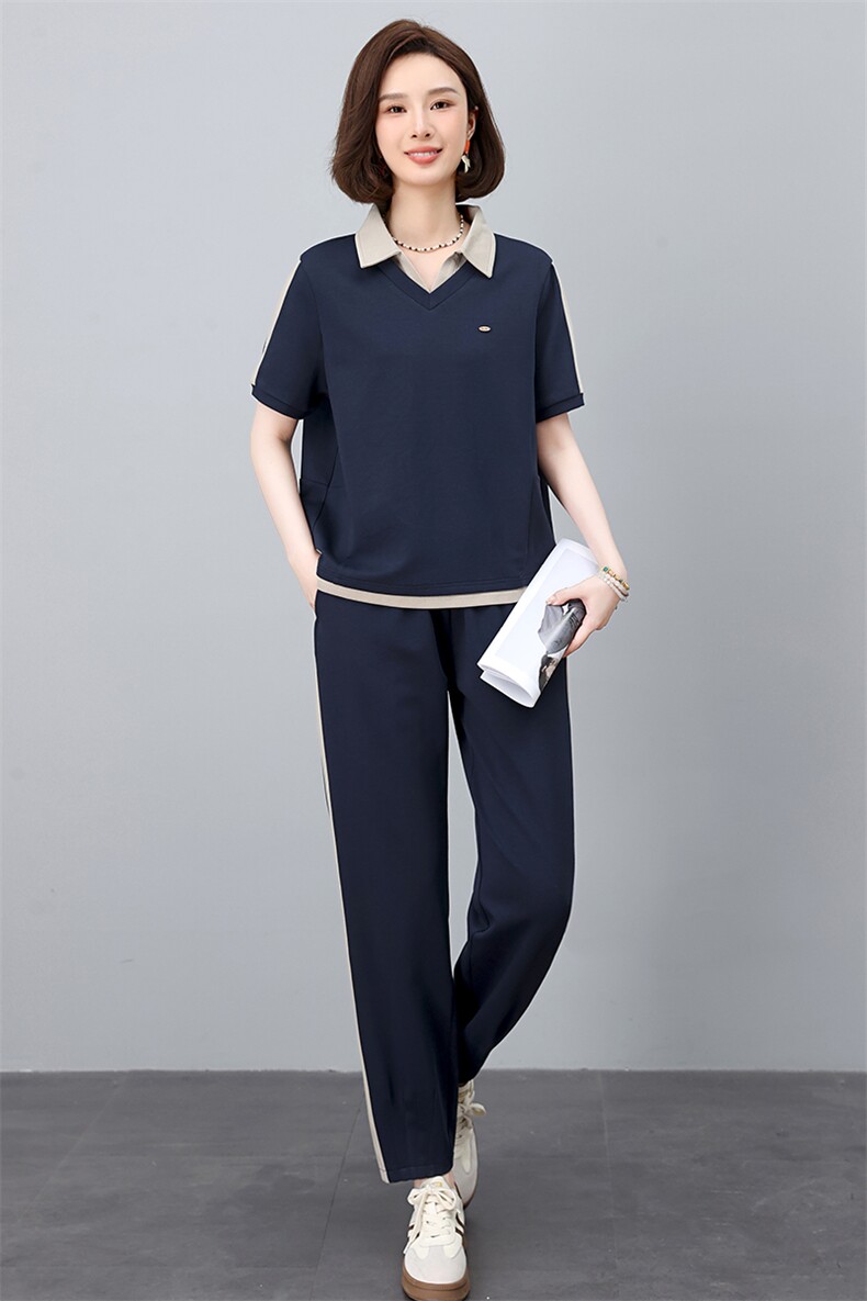 休闲运动套装女夏装2025夏季新款妈妈宽松洋气时尚薄款裤子两件套,女装套装/套裙,忆绮罗