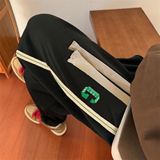 703-K879-P55加绒P65新款男绣花棉质束脚卫裤织带拼接，男装休闲裤，星座703
