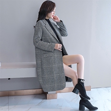毛呢外套2021年秋季潮流简约个性显瘦修身百搭格子长袖POLO领，女装毛呢外套，瑶迪依秀