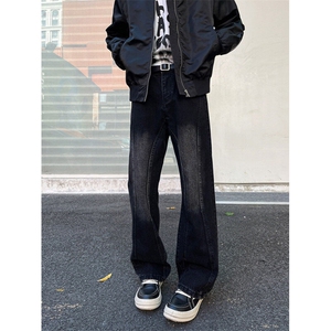 2025新拼接解构风弯刀牛仔裤工装微喇直筒裤痞帅男现货K8316-P44图片