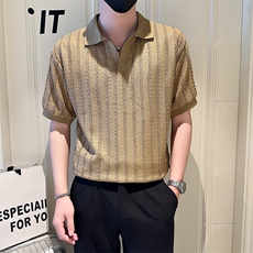 店主风社会小伙男士镂空纯色V领POLO衫男T恤301A-1/PL101/P48，男装T恤，星座301A-1