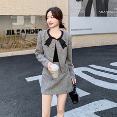 现货-小香风套装女小个子2025秋季新款气质淑女半身裙短裙两件套，女装套装/套裙，霓裳依族