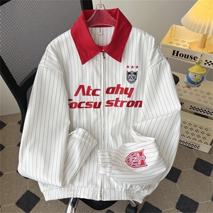 JK8566-P64 美式街头撞色翻领条纹夹克男女春秋cleanfit高街宽松图片