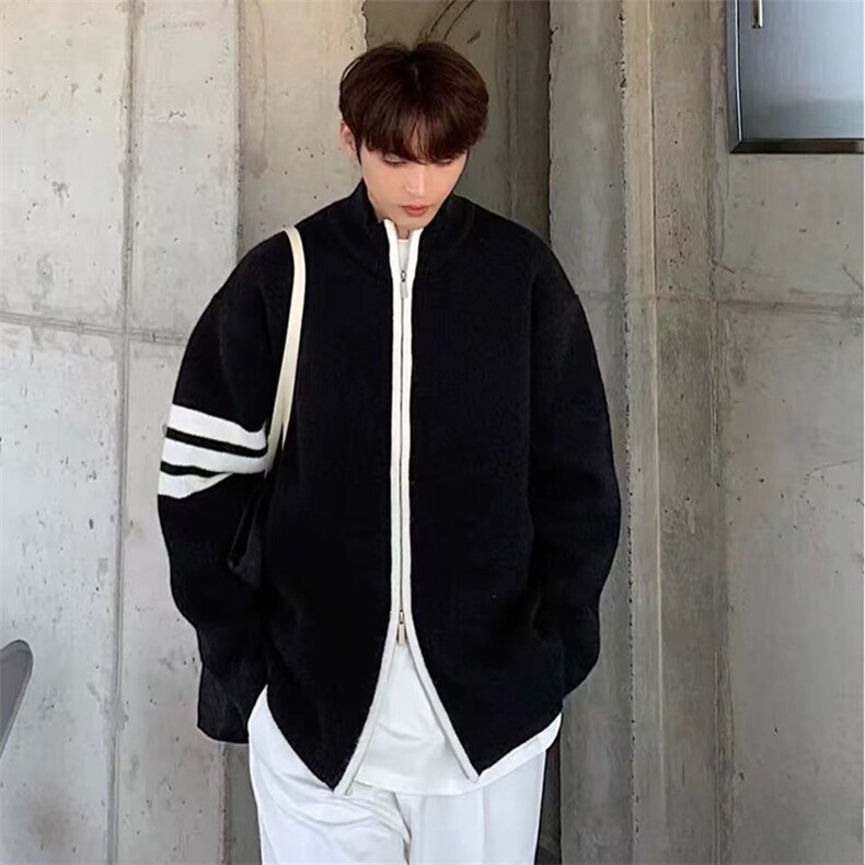 重磅秋冬北极绒开衫毛衣美式复古休闲慵懒风男女立领针织衫外套，男装针织衫/毛衣，电商A486-1