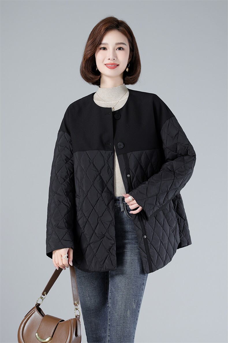 现货2023冬季新款小众设计轻薄羽绒拼接西装料洋气百搭外套,女装羽绒服,深水步