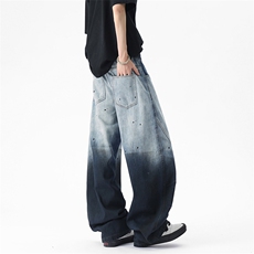 WD920-风格店数据渐变洗水弯刀牛仔裤(P65X98)3，男装牛仔裤，电商C315