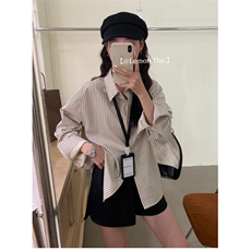 TC1396-P45早秋时尚oversize百搭条纹衬衫女2025新款袖衬衣上衣，男装衬衫，星座617A-2