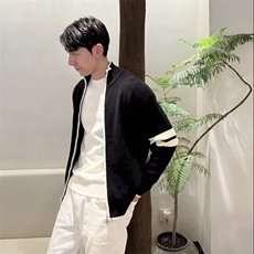 秋冬新款立领拼色条纹针织拉链衫外套潮流时尚简约毛衣外套男，男装针织衫/毛衣，星座506A