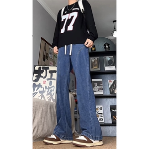 现货秋季新款美式斜切微喇高街牛仔裤男显瘦裤子-A2289TP35图片