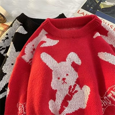 兔年本命年毛衣男女情侣宽松过年大红色圆领针织衫线衣Y5563-P45，男装针织衫/毛衣，星座1008-1