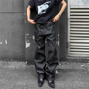 1506/QN0180/P56小众美式复古牛仔裤男潮牌休闲宽松直筒拖地长裤图片