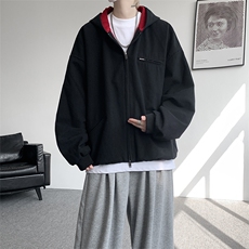 8XL-M美式复古撞色连帽水洗夹克男高级感做旧情侣外套JK1327P88，男装夹克，电商D206-1