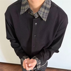 美式复古潮牌假两件拼接衬衫男春秋季高级感cleanfit针织开衫外套，男装衬衫，星座506A