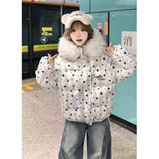 学院风美式毛领星星满印连帽面包服女座山雕棉服加厚棉袄M7843，男装棉衣，星座1116A（原606A-3）