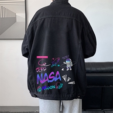 NASA联名同款牛仔夹克男大码牛仔外套男茄克NJ77186-P60，男装夹克，电商A040