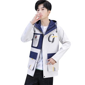 外套男春秋季2021新款韩版潮流工装连帽上衣服休闲夹克TY2001图片