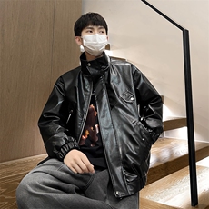 秋季立领皮夹克男新款潮流男士皮衣青年外套A266-PY008-P55，男装皮衣，电商A266