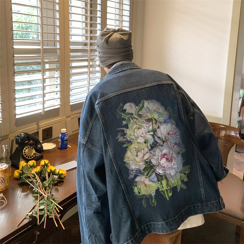 男装牛仔外套2026秋季油画花朵印花男生翻领夹克XZ514-2-N93-P88，男装工装外套，星座514-2(原B239)