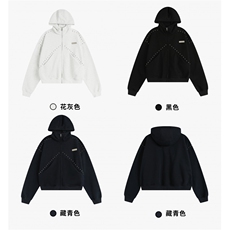 网图潮情侣美式拼接铆钉拉链卫衣宽松连帽开衫外套D467特P85，女装短外套，电商A335-1（原A458）