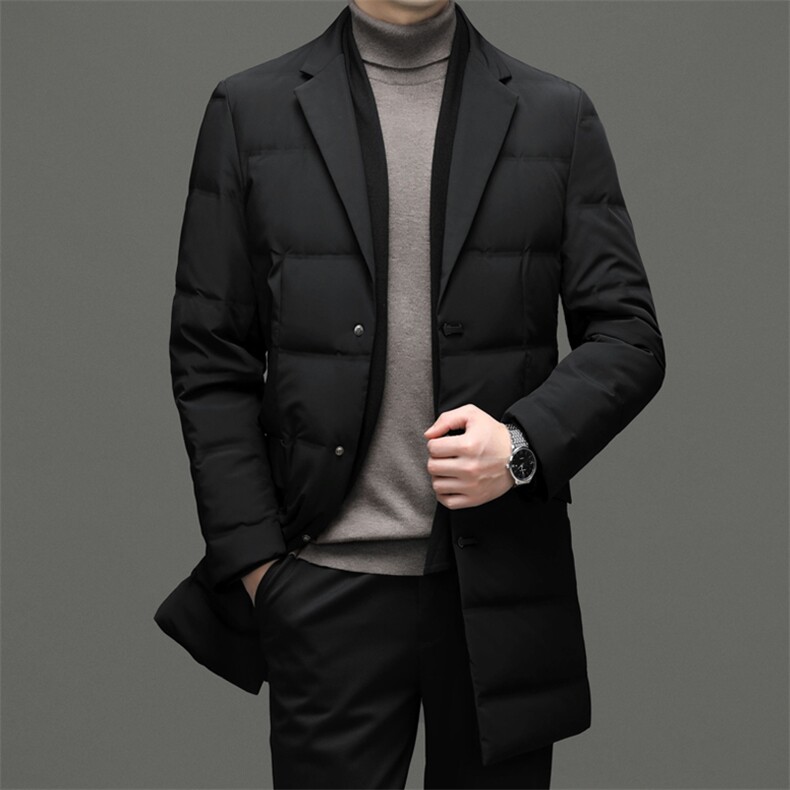 冬季休闲西装款羽绒服男中长款加厚保暖中年男士爸爸装上衣外套,男装羽绒服,电商B212（原钱塘6029）