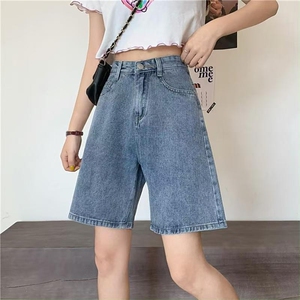 网红牛仔五分裤女夏季薄款显瘦高腰阔腿中裤女宽松直筒港味短裤潮图片
