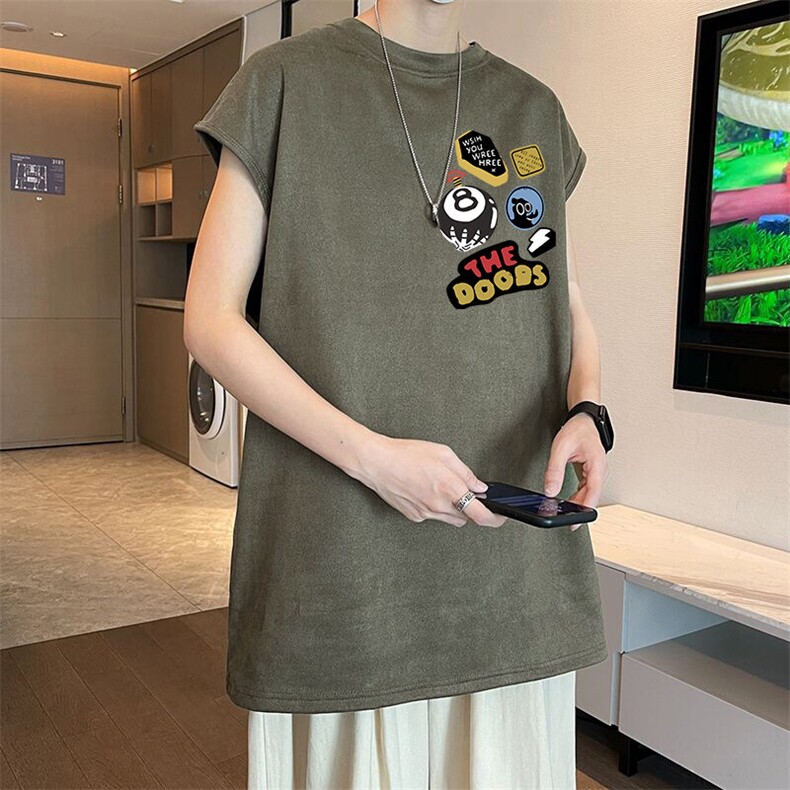 可设48小时发货支持抖音得物来样二开240克重磅美式麂皮绒背心t恤图片