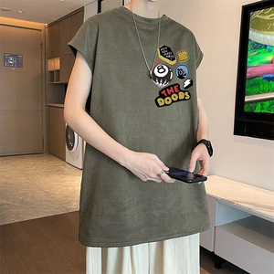 可设48小时发货支持抖音得物来样二开240克重磅美式麂皮绒背心t恤图片