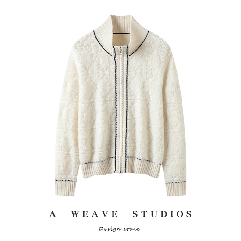 2025毛巾绣夹条外套百搭时尚，女装针织衫/毛衣，兴泰羊绒