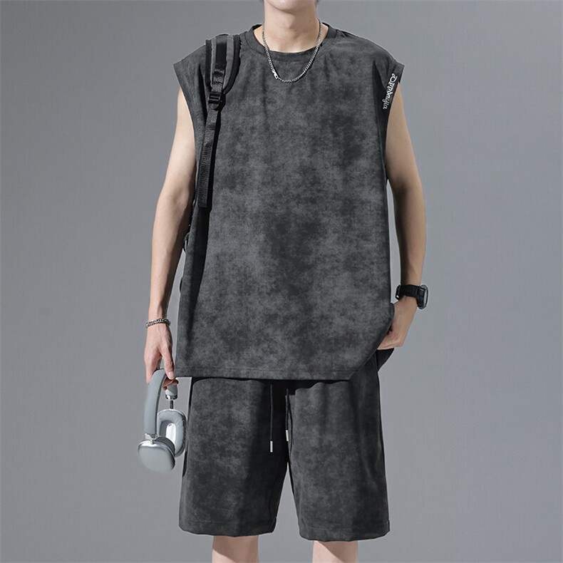 GENIOLAMODE青少年潮流坎肩背心套装男2025夏季新款休闲运动搭配,男装牛仔裤,电商A001-1