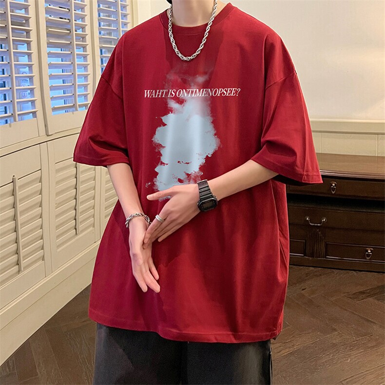 抖音得物二开现货220克夏装重磅美式高街宽松短袖t恤MT195,男装T恤,电商A486-1