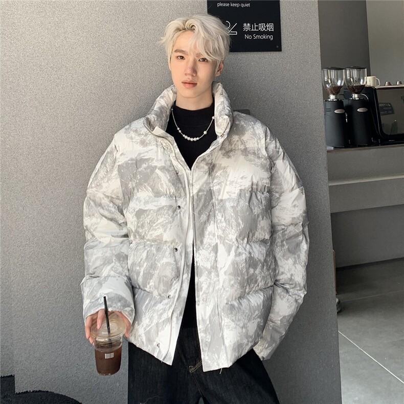 扎染棉衣外套男生冬季新款立领百搭宽松休闲棉服上衣，男装棉衣，电商C307