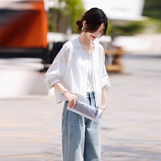 爆【现货】宽松圆领薄款短外套上衣女2025夏季小个子时尚防晒衣，女装防晒衣，鑫源服饰