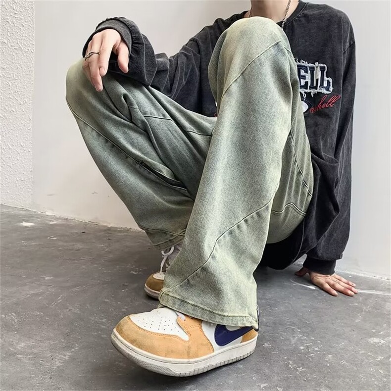 美式黄泥染牛仔裤男修身小脚vibe高街设计潮牌裤子NZ079-P48图片