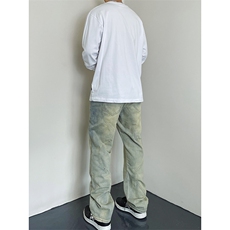 B221美式ins高街暗黑小众泥黄色休闲直筒牛仔裤LK23026-P60控78，男装牛仔裤，电商B221