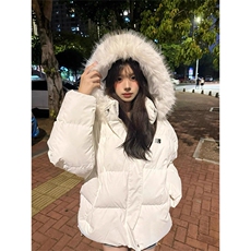 网图有货秋冬白色毛领连帽棉服外套男女宽松保暖棉袄A1136-P92，男装棉衣，星座1505