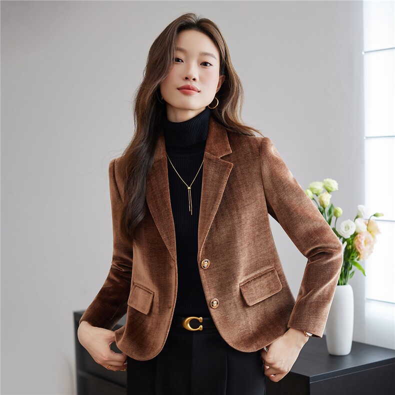 2025秋装新款小个子丝绒气质百搭西装小外套女,女装短外套,时尚风爆