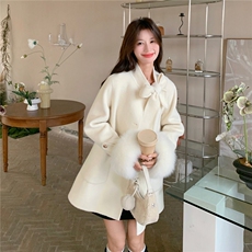 新款！冬装真狐狸毛双面羊毛呢大衣2C133-8991-P360-K498，女装毛呢外套，2C133