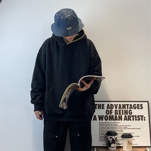 抖音得物高品质二开 25秋冬美式重磅宽松纯色连帽贝壳刺绣卫衣W63图片