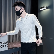 肌理感面料个性v领长袖体恤社会小伙店主风301C-CT06-P58控78，男装T恤，星座301C（原B323）