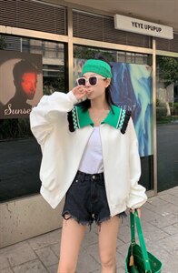休闲时尚针织海军领后背刺绣重工艺外套好买，特图片