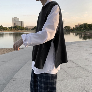 宽松大码开叉马甲针织毛衣背心男装百搭无袖背心针织衫马甲S3/P50图片