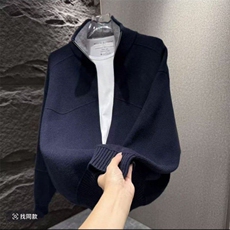 网图M902-特P60巴恩风撞色翻领男士针织开衫百搭休闲毛衣男，男装针织衫/毛衣，电商D310B